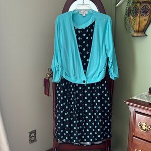 Women’s Plus Teal and Black Polka Dot Dress with Jacket